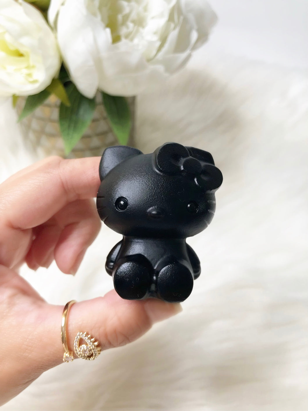 Black Obsidian Hello Kitty Carving