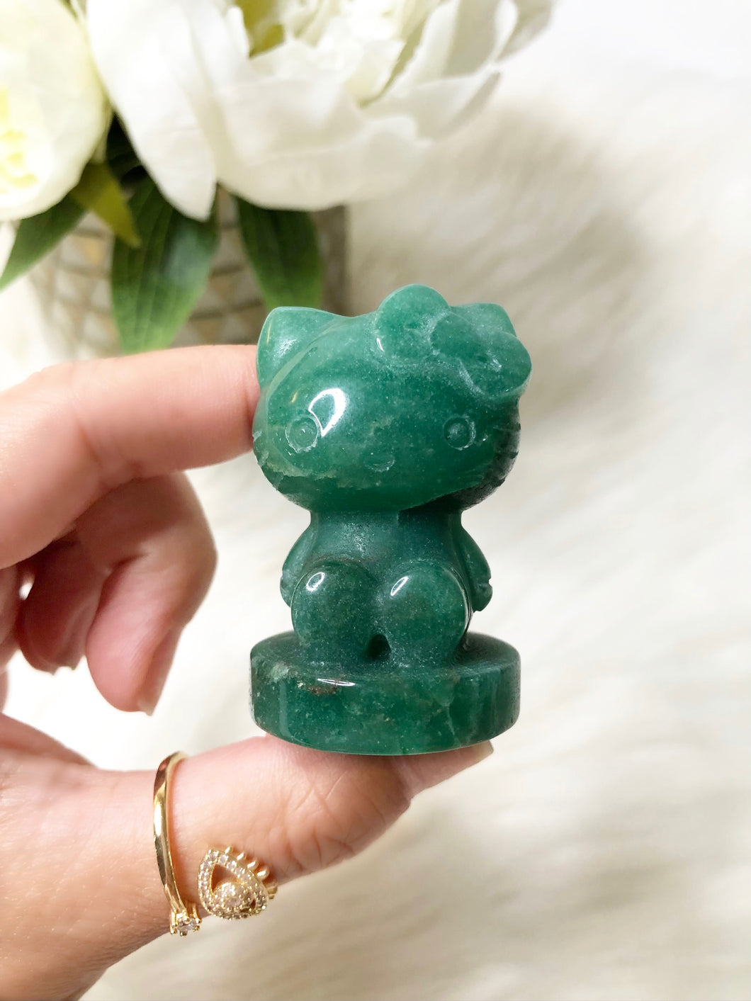 Green Aventurine Hello Kitty Carving