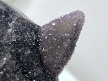 Load image into Gallery viewer, Amethyst Druzy with Calcite, Stalactite Eye on custom wooded stand
